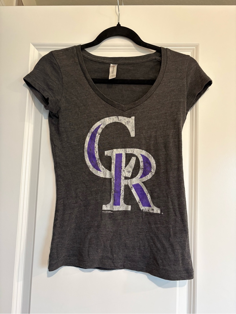 Colorado Rockies Women's Dark Gray V-Neck Graphic Tee
